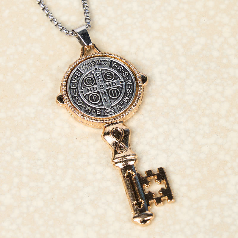Christiandiscipleshop St. Benedict Protect us the Key of Faith Alloy Pendant Necklace