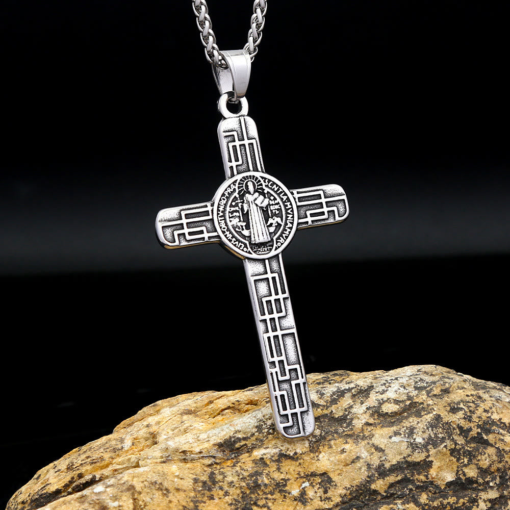 Christiandiscipleshop St. Benedict Protect us Cross Faith Titanium Pendant Necklace