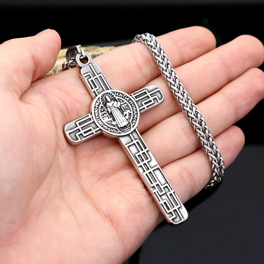 Christiandiscipleshop St. Benedict Protect us Cross Faith Titanium Pendant Necklace