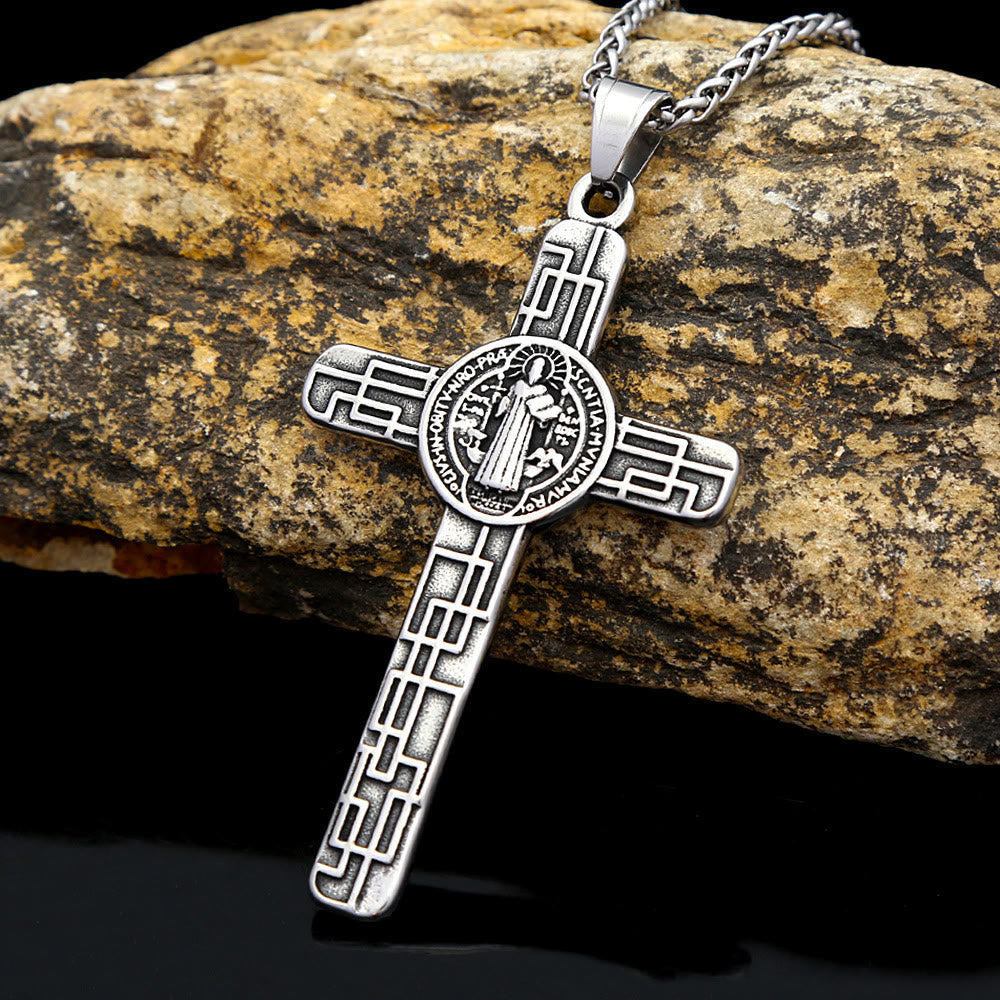 Christiandiscipleshop St. Benedict Protect us Cross Faith Titanium Pendant Necklace