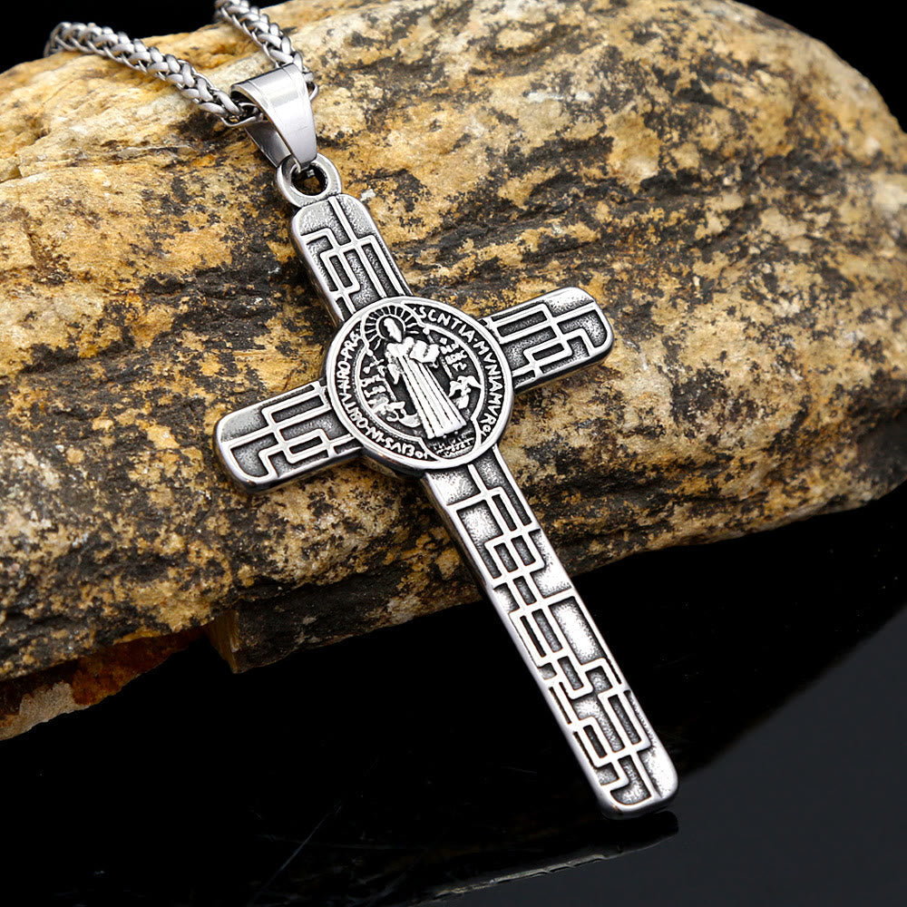 Christiandiscipleshop St. Benedict Protect us Cross Faith Titanium Pendant Necklace