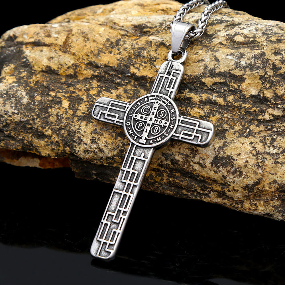 Christiandiscipleshop St. Benedict Protect us Cross Faith Titanium Pendant Necklace