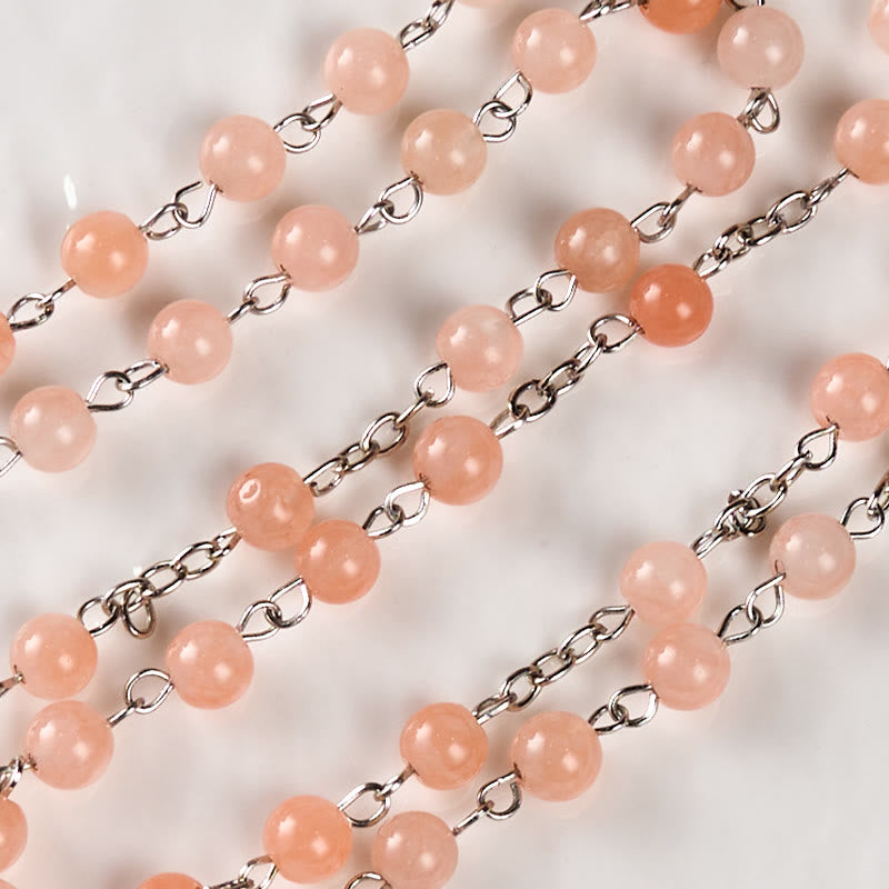Christiandiscipleshop Our Lady of Rosary & Crucifix of 6 mm Round Pink Agate Alloy Chain Rosary