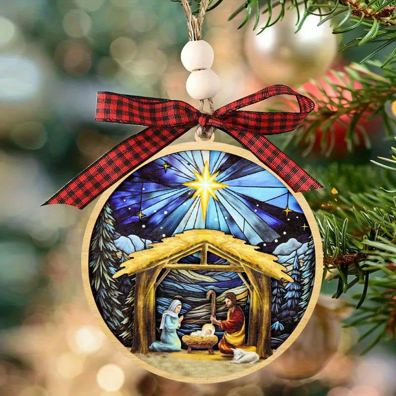 Christiandiscipleshop Colored Style Holy Family Star Snow Nativity Scene Christmas Nativity Hanging Ornaments