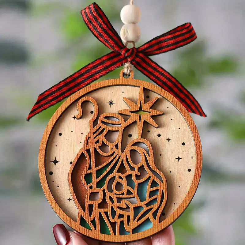 Christiandiscipleshop Classic Style Silhouette Star Nativity Scene Wooden Christmas Nativity Hanging Ornaments