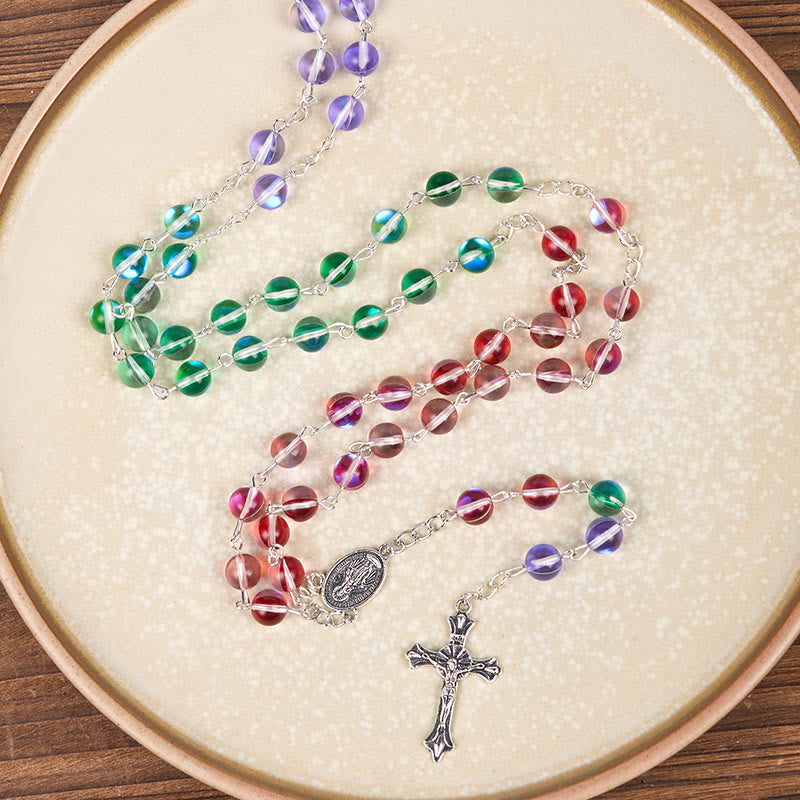 FREE Today: Our Lady of Guadalupe & Crucifix of 6 mm Round Multicolor Glass Chain Rosary