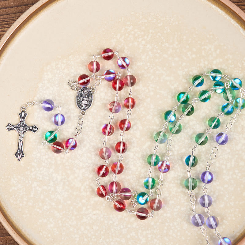 FREE Today: Our Lady of Guadalupe & Crucifix of 6 mm Round Multicolor Glass Chain Rosary