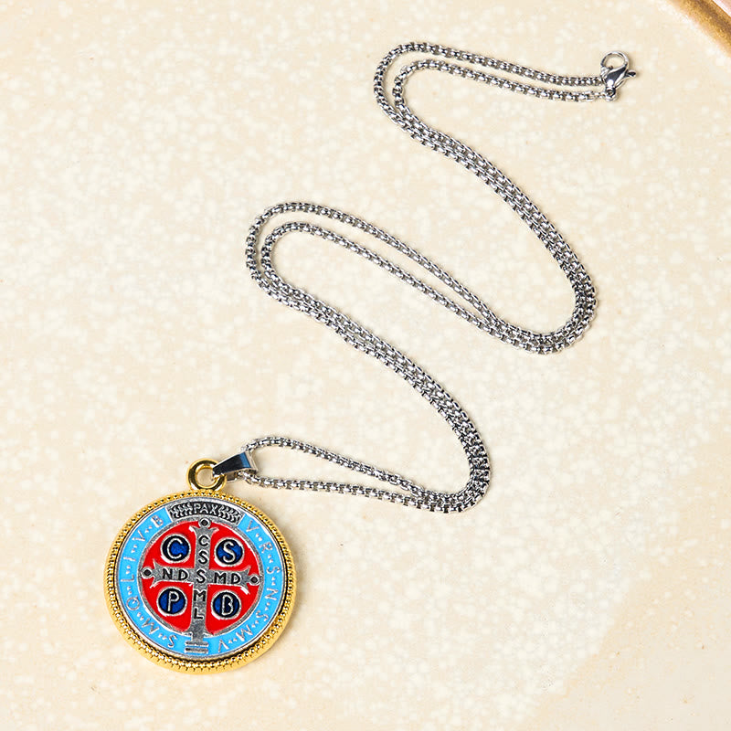 Christianartworkshop 2 Color Retro Style St. Benedict Symbol Exorcism Faith Pendant Necklace
