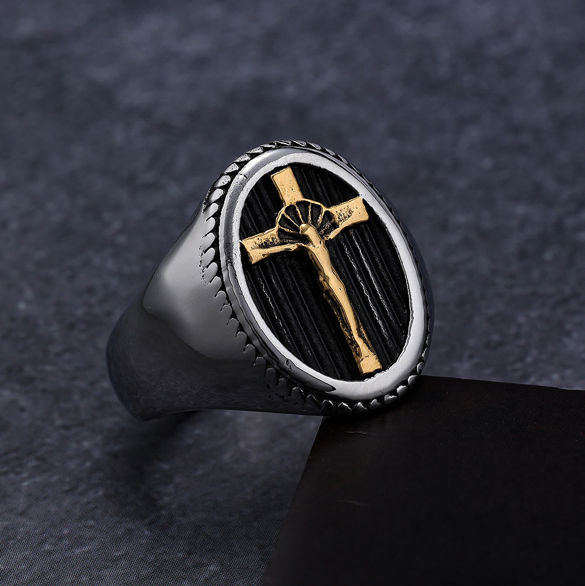 Christiandiscipleshop Retro Style Simple Crucifix Protection & Strength Titanium Ring