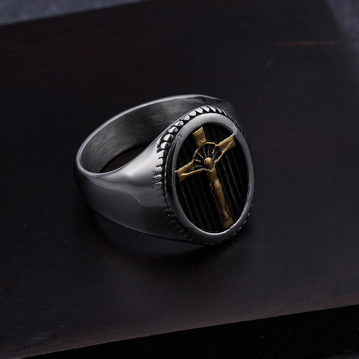 Christiandiscipleshop Retro Style Simple Crucifix Protection & Strength Titanium Ring