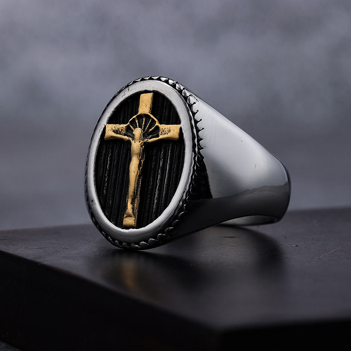 Christiandiscipleshop Retro Style Simple Crucifix Protection & Strength Titanium Ring