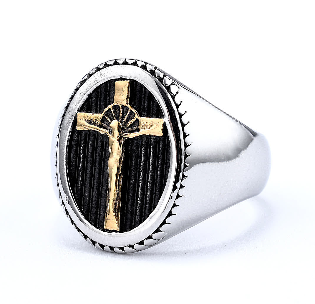 Christiandiscipleshop Retro Style Simple Crucifix Protection & Strength Titanium Ring