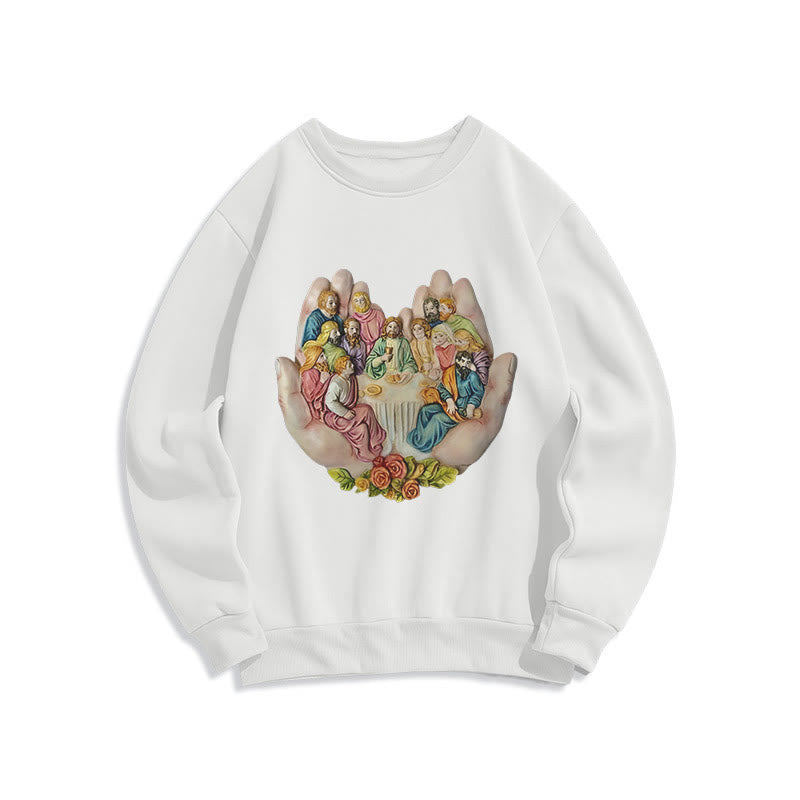 christiandiscipleshop Modern Colored Style Last Supper in God's Hands Fleece Lined Polyester Sweatshirt
