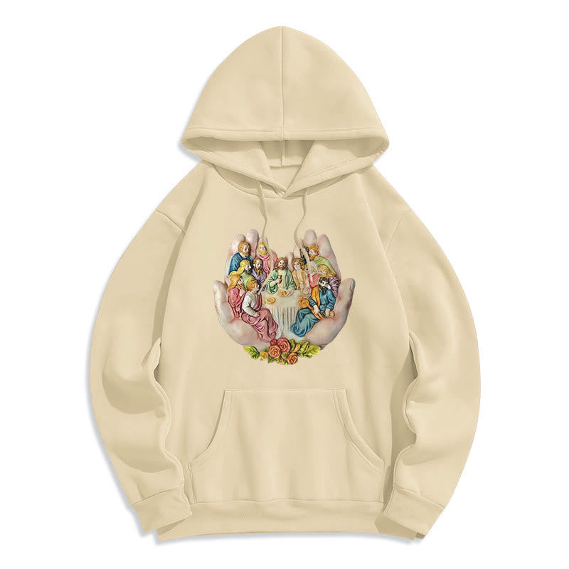 christiandiscipleshop Modern Colored Style Last Supper in God's Hands Fleece Lined Polyester Hoodie