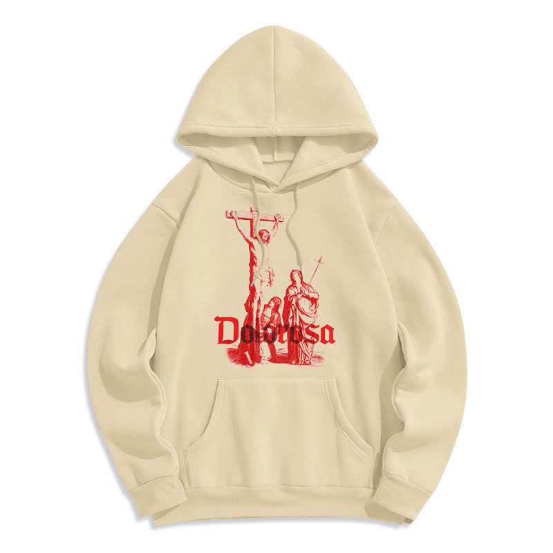 Christiandiscipleshop Classic Style Dolorosa Crucifix Jesus Sacred Faith Fleece Lined Polyester Hoodie