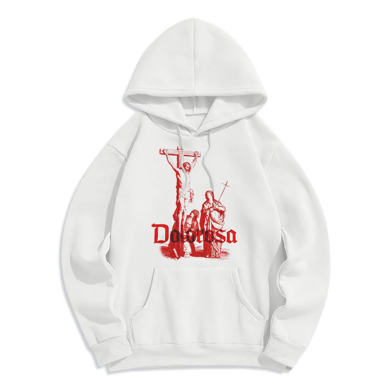 Christiandiscipleshop Classic Style Dolorosa Crucifix Jesus Sacred Faith Fleece Lined Polyester Hoodie