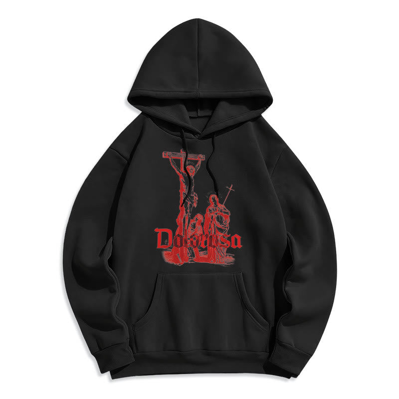 Christiandiscipleshop Classic Style Dolorosa Crucifix Jesus Sacred Faith Fleece Lined Polyester Hoodie