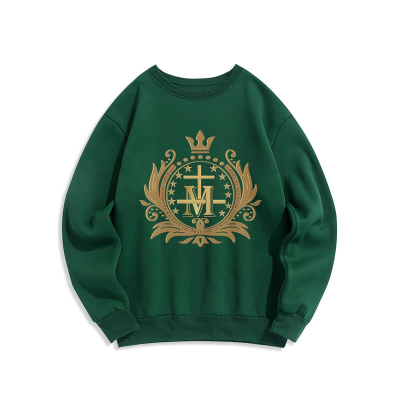 Christiandiscipleshop Classic Style Crowned Cross Virgin Mary Fleece Lined Polyester Sweatshirt