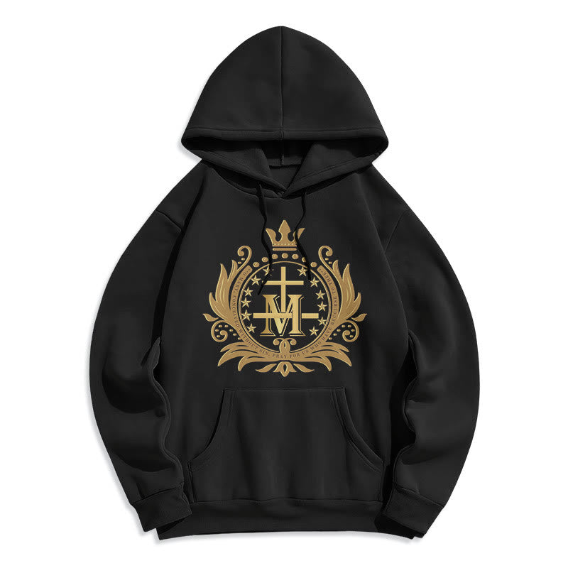 Christiandiscipleshop Classic Style Crowned Cross Virgin Mary Fleece Lined Polyester Hoodie