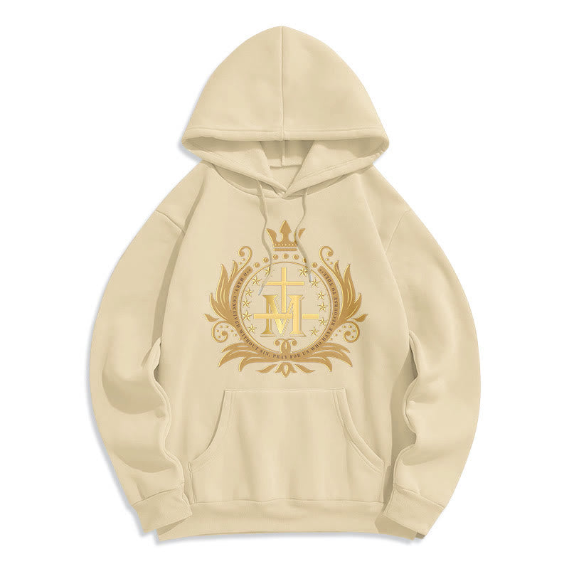 Christiandiscipleshop Classic Style Crowned Cross Virgin Mary Fleece Lined Polyester Hoodie