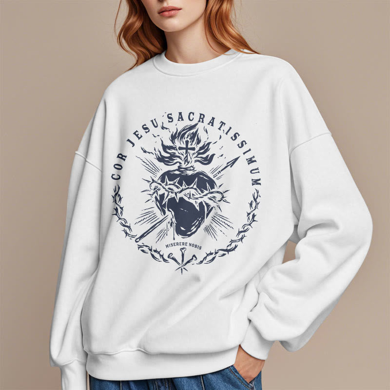 Christiandiscipleshop Classic Style Sacred Heart of Jesus Fleece Lined Polyester Sweatshirt