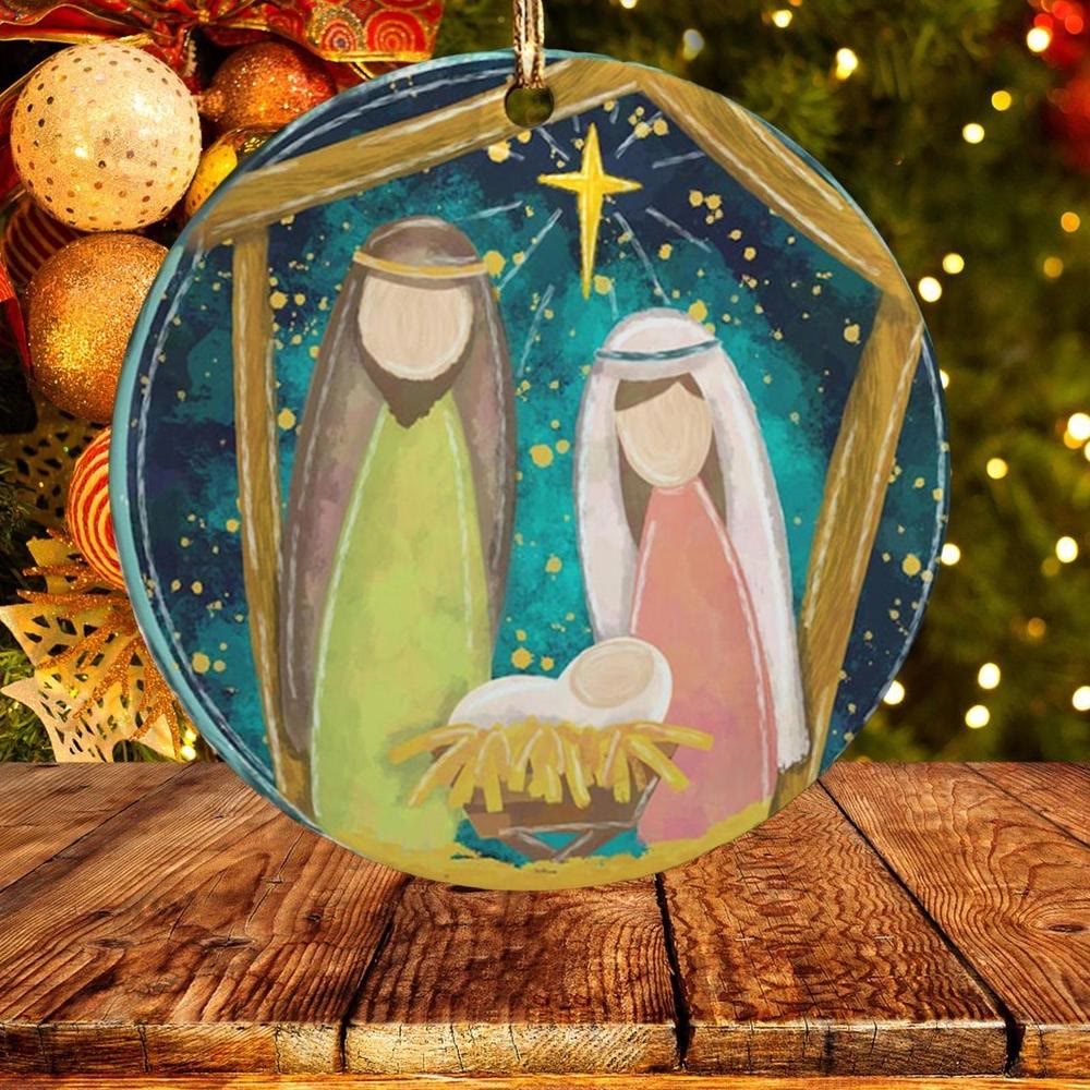 Christiandiscipleshop Colored Cartoon Style Holy Family Christmas Nativity Hanging Ornaments