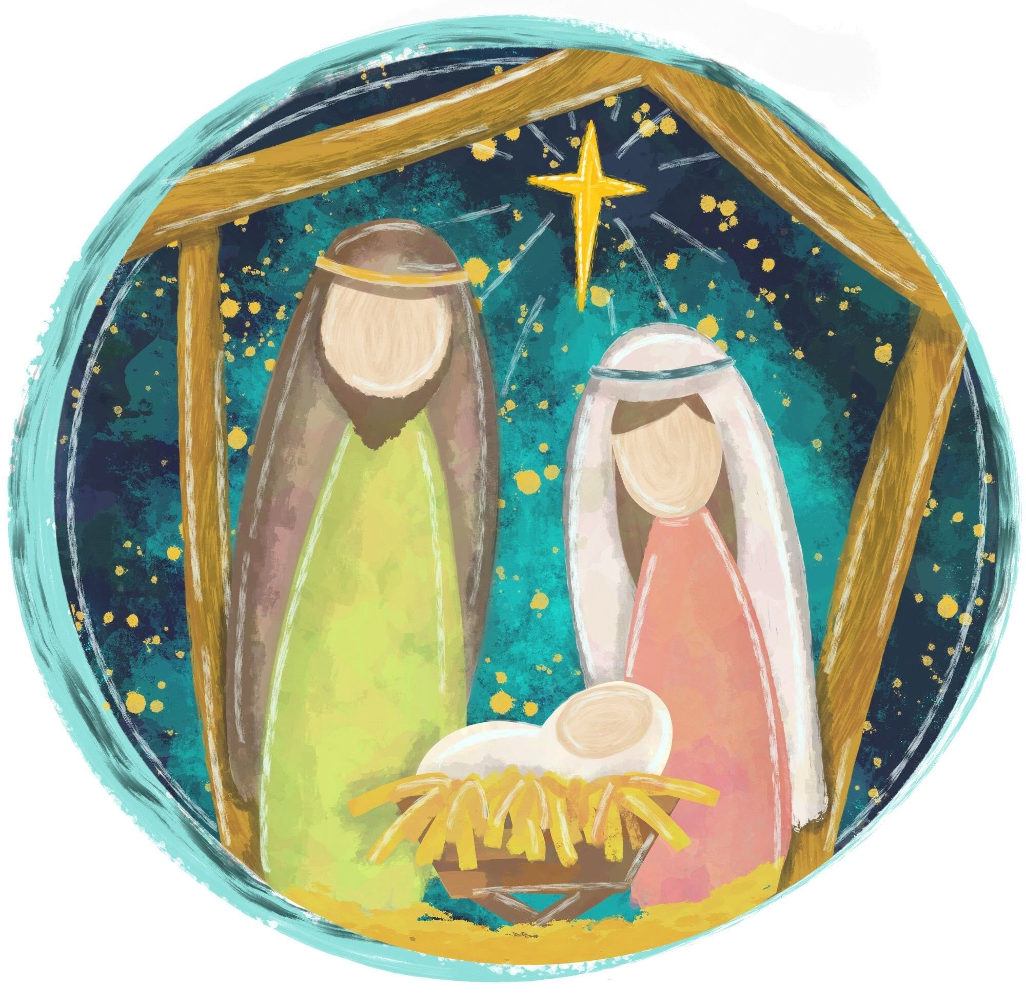 Christiandiscipleshop Colored Cartoon Style Holy Family Christmas Nativity Hanging Ornaments