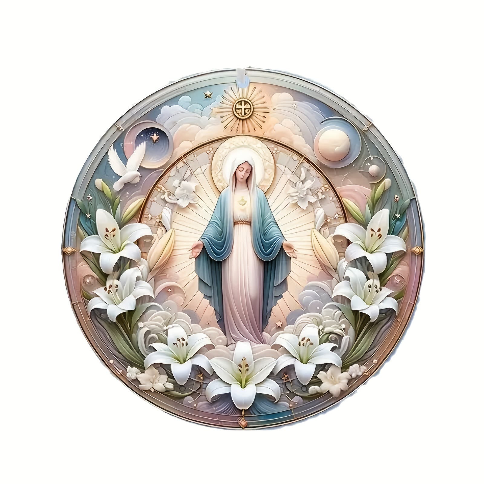 Christianartworkshop Classic Colored Style Divine Serenity Mary Christmas Hanging Ornaments