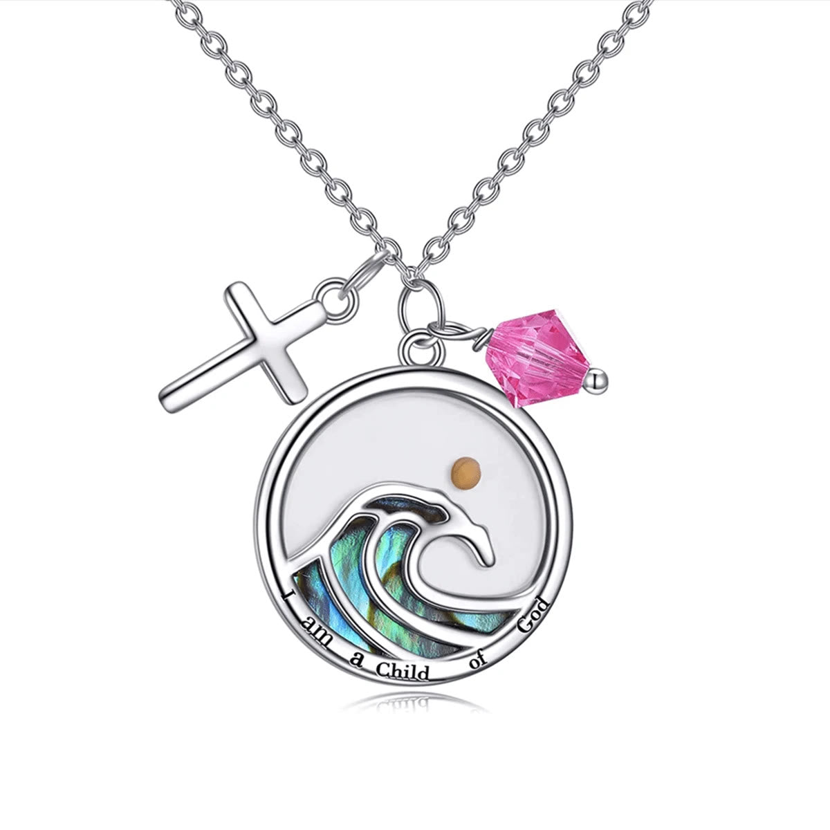 Christiandiscipleshop Classic Style Wave Cross Mustard Seed Faith Pendant Necklace