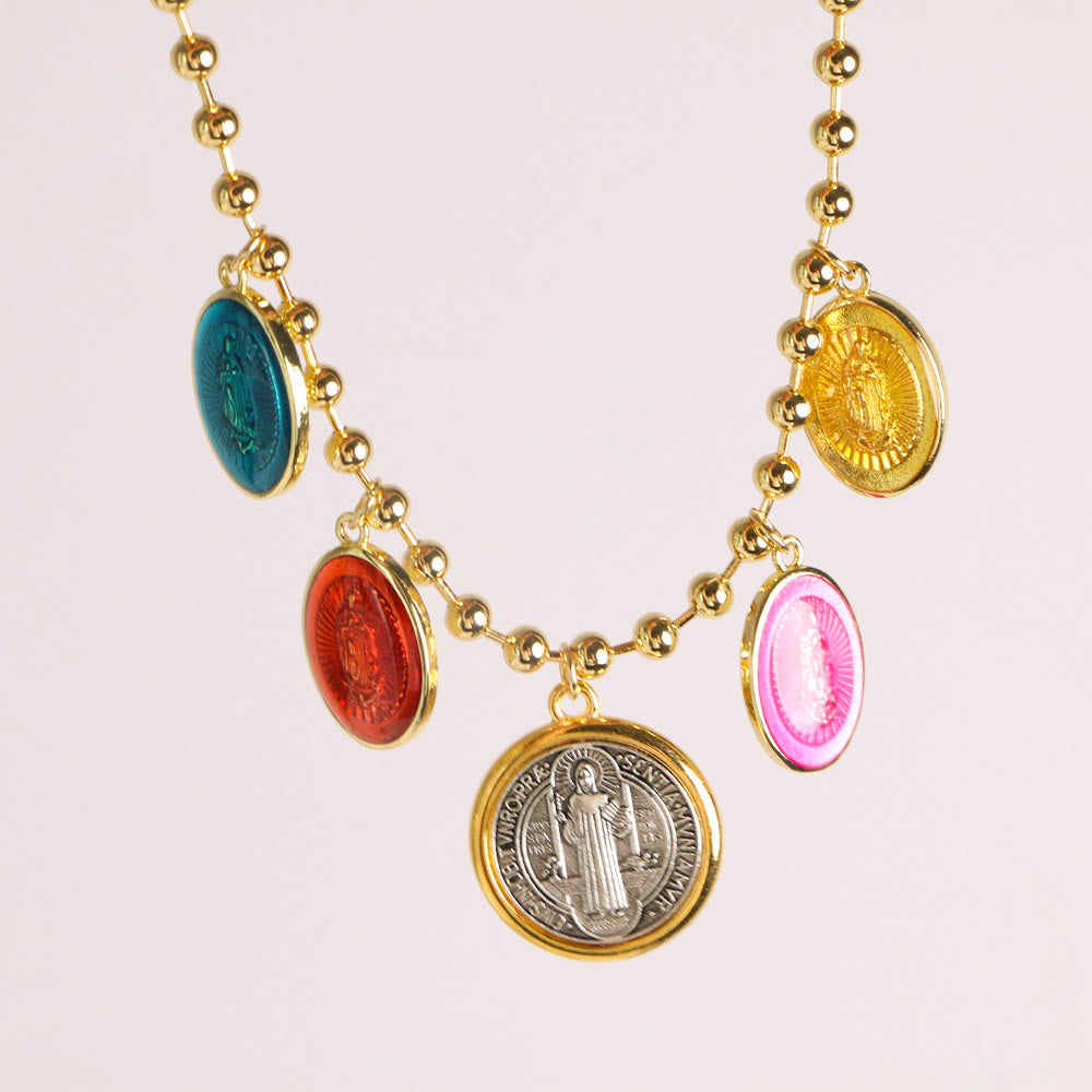 Christiandiscipleshop Classic Style Multicolor St. Benedict Medallion Pendant Necklace