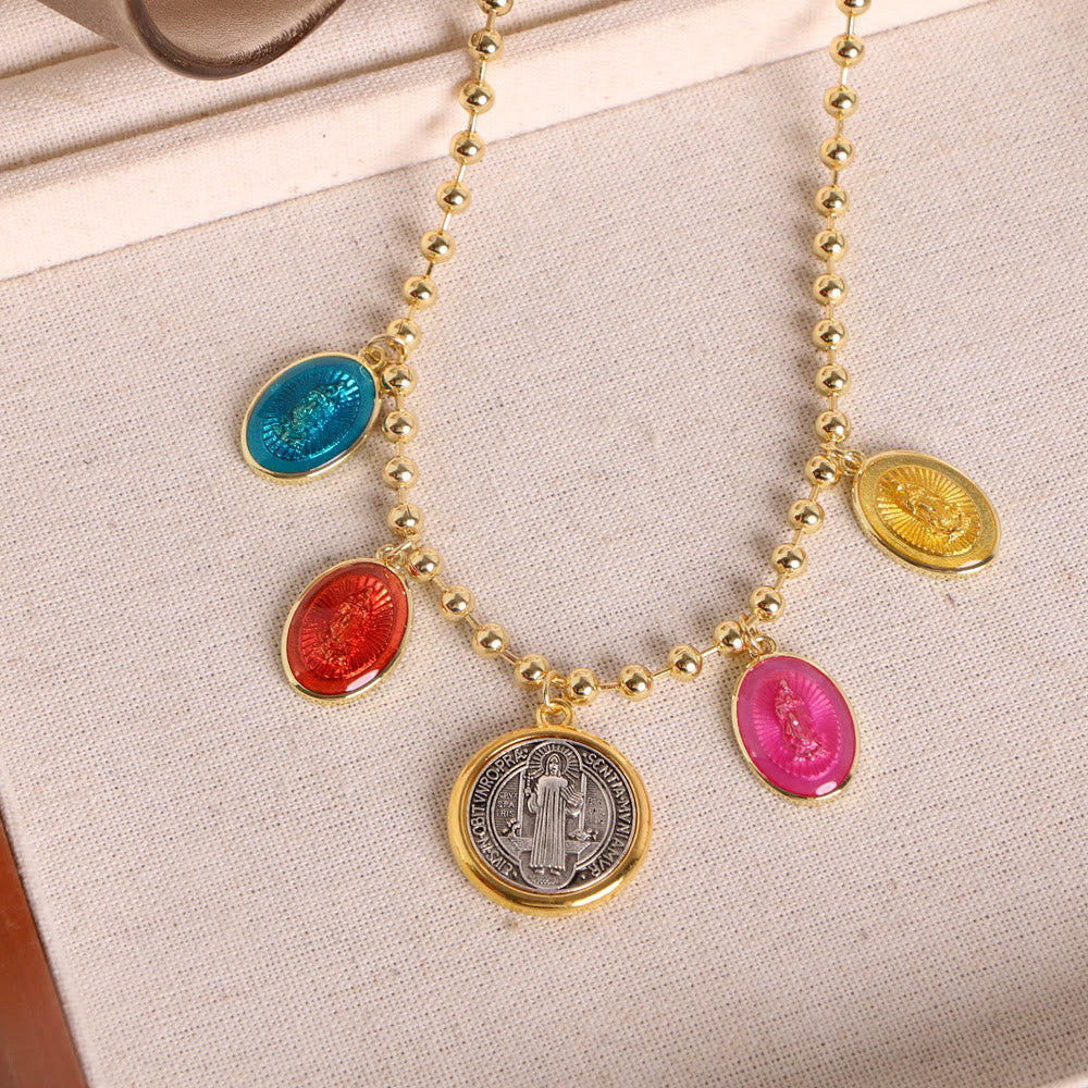 Christiandiscipleshop Classic Style Multicolor St. Benedict Medallion Pendant Necklace