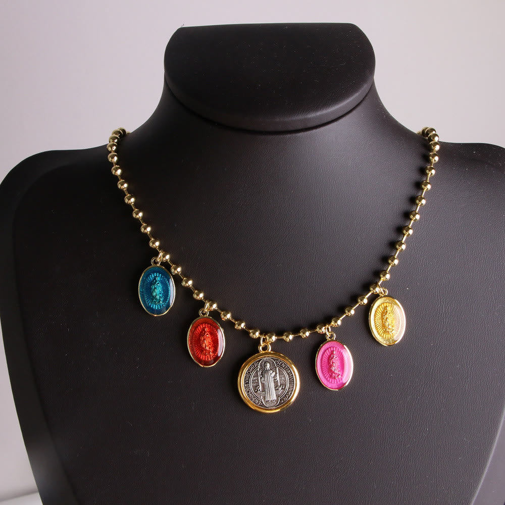 Christiandiscipleshop Classic Style Multicolor St. Benedict Medallion Pendant Necklace
