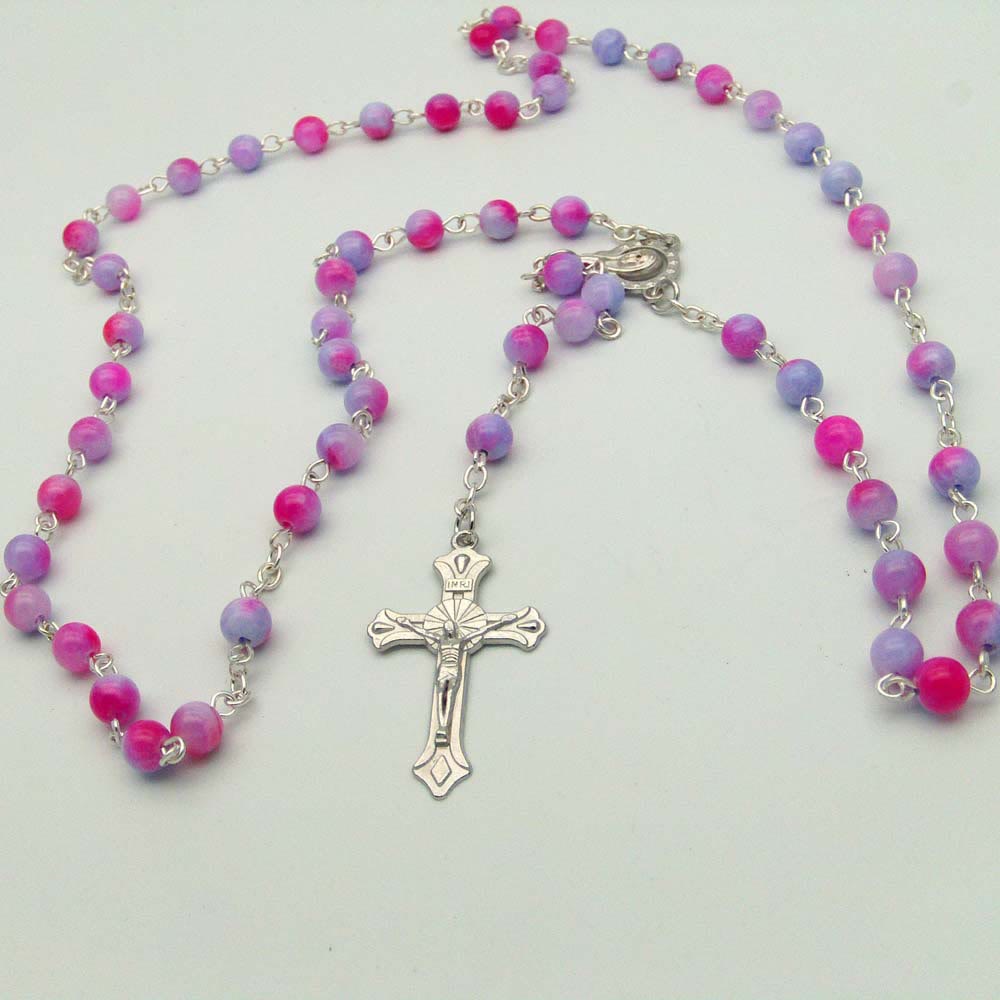 Christiandiscipleshop Our Lady of Rosary & Crucifix of 6 Mm Round Multicolor Alloy Chain Rosary