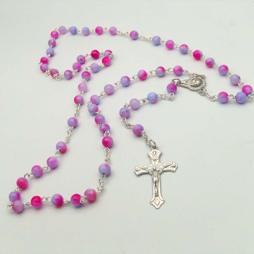 Christiandiscipleshop Our Lady of Rosary & Crucifix of 6 Mm Round Multicolor Alloy Chain Rosary