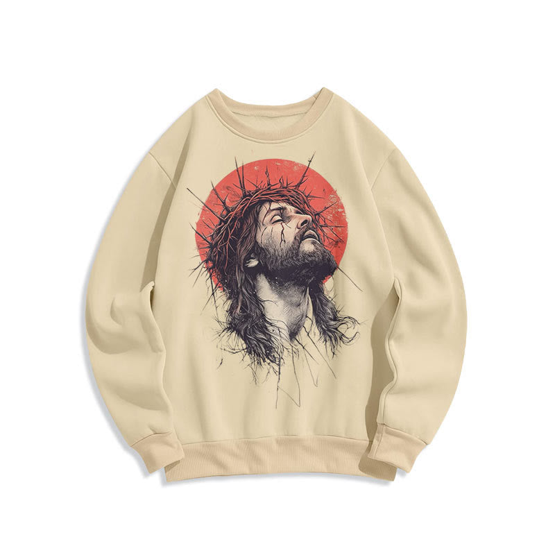 Christianartworkshop Classic Colored Style Jesus Crown of Thorns Fleece Lined Polyester Sweatshirt