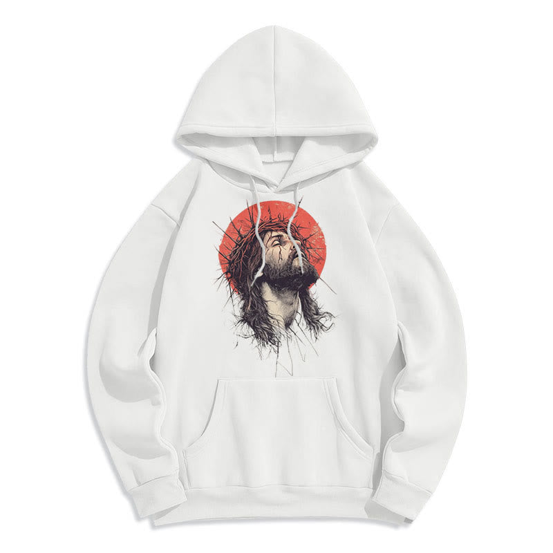 Christianartworkshop Classic Colored Style Jesus Crown of Thorns Fleece Lined Polyester Hoodie