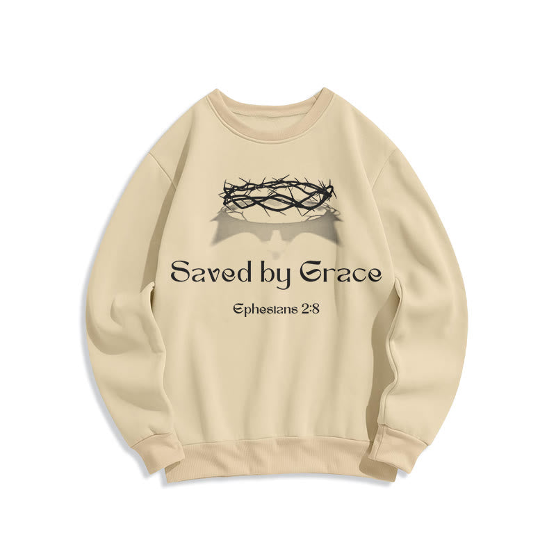 Christiandiscipleshop Quotation Style Saved By Grace Crown Fleece Lined Polyester Sweatshirt