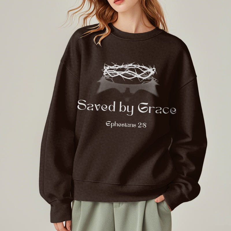 Christiandiscipleshop Quotation Style Saved By Grace Crown Fleece Lined Polyester Sweatshirt