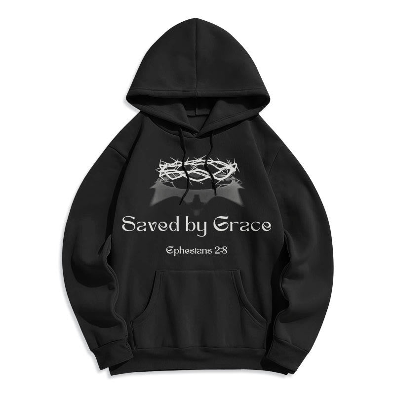 Christiandiscipleshop Quotation Style Saved By Grace Crown Fleece Lined Polyester Hoodie