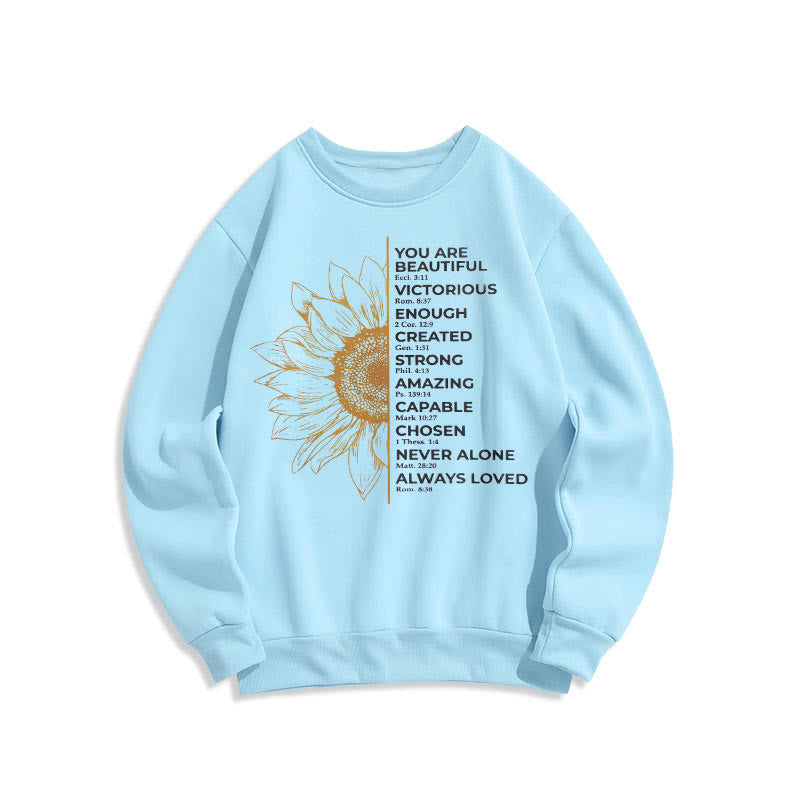 Christiandiscipleshop Quotation Style Sunflower Strength Positivity Fleece Lined Polyester Sweatshirt
