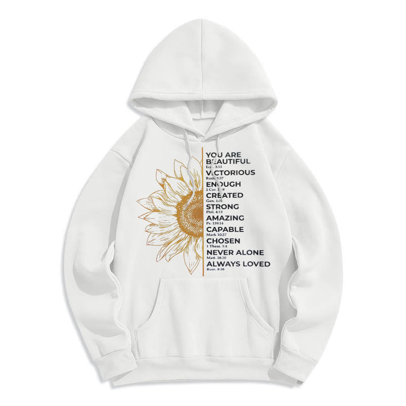 Christiandiscipleshop Quotation Style Sunflower Strength Positivity Fleece Lined Polyester Hoodie