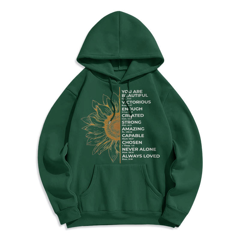 Christiandiscipleshop Quotation Style Sunflower Strength Positivity Fleece Lined Polyester Hoodie