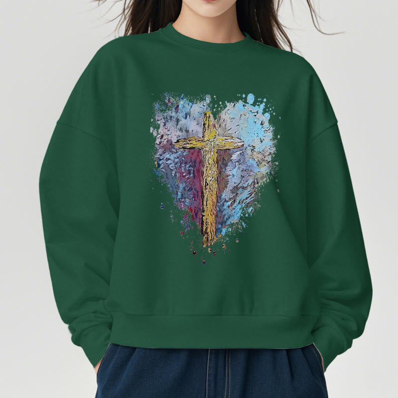 Christiandiscipleshop Colored Style Radiant Cross Of Hope Fleece Lined Polyester Sweatshirt