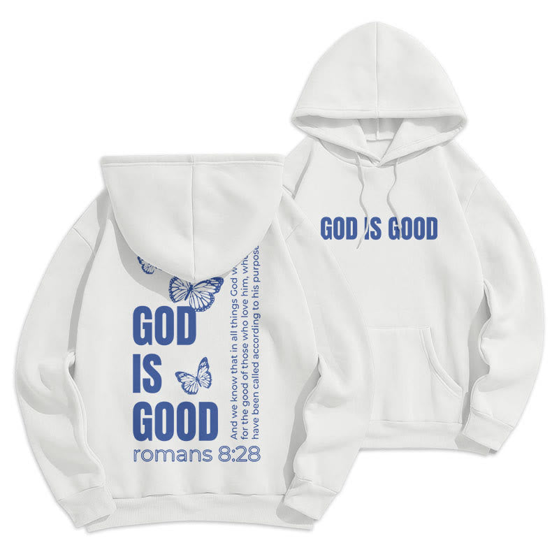 Christiandiscipleshop Quotation Style Butterfly God Is Good Fleece Lined Polyester Hoodie