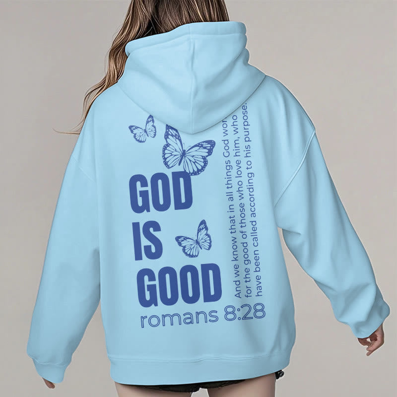 Christiandiscipleshop Quotation Style Butterfly God Is Good Fleece Lined Polyester Hoodie