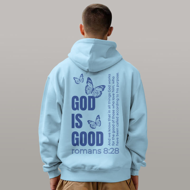 Christiandiscipleshop Quotation Style Butterfly God Is Good Fleece Lined Polyester Hoodie