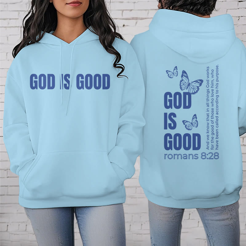 Christiandiscipleshop Quotation Style Butterfly God Is Good Fleece Lined Polyester Hoodie