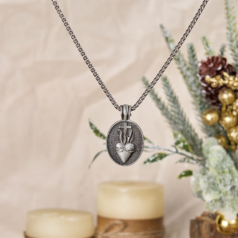 christiandiscipleshop Vintage Style Sacred Heart Divine Emblem Pendant Necklace