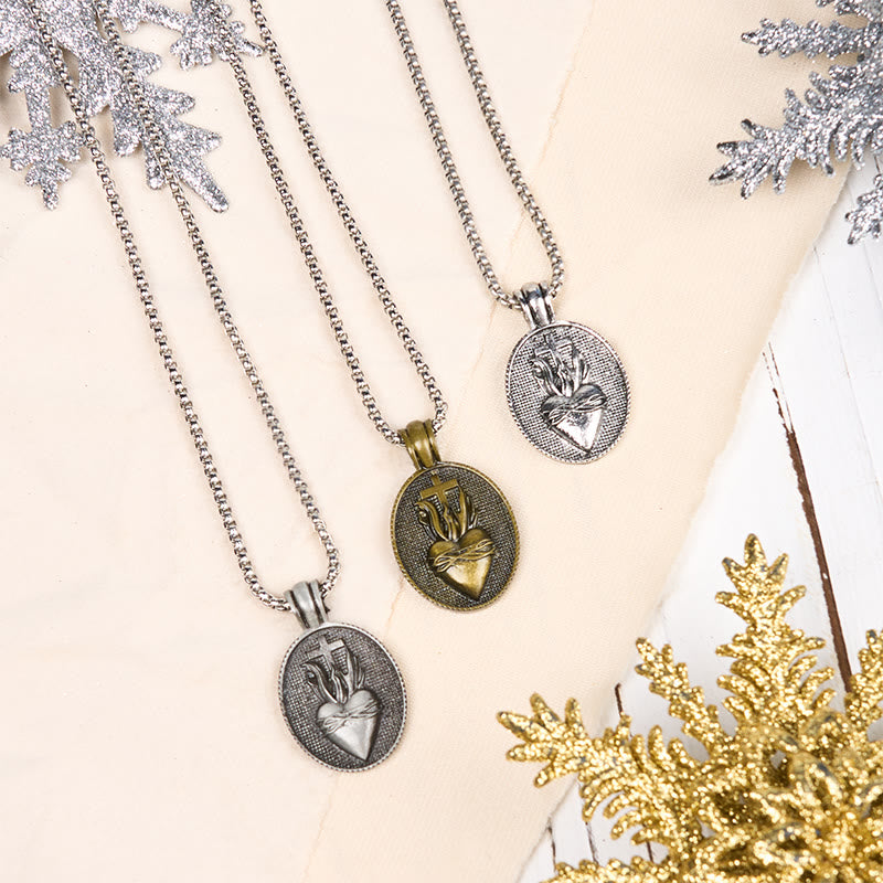 christiandiscipleshop Vintage Style Sacred Heart Divine Emblem Pendant Necklace
