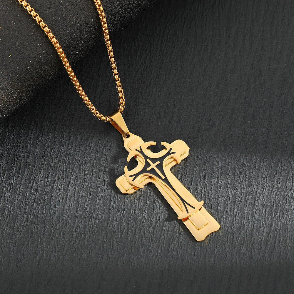 christiandiscipleshop Modern Style Dual Layered Cross Pendant Necklace
